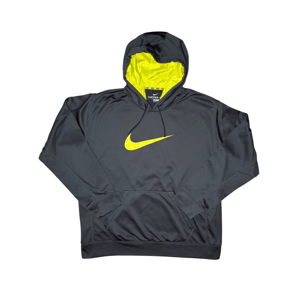 Nike Therma-FIT Pullover Hoodie Mens XXL Gray Neon Swoosh Logo